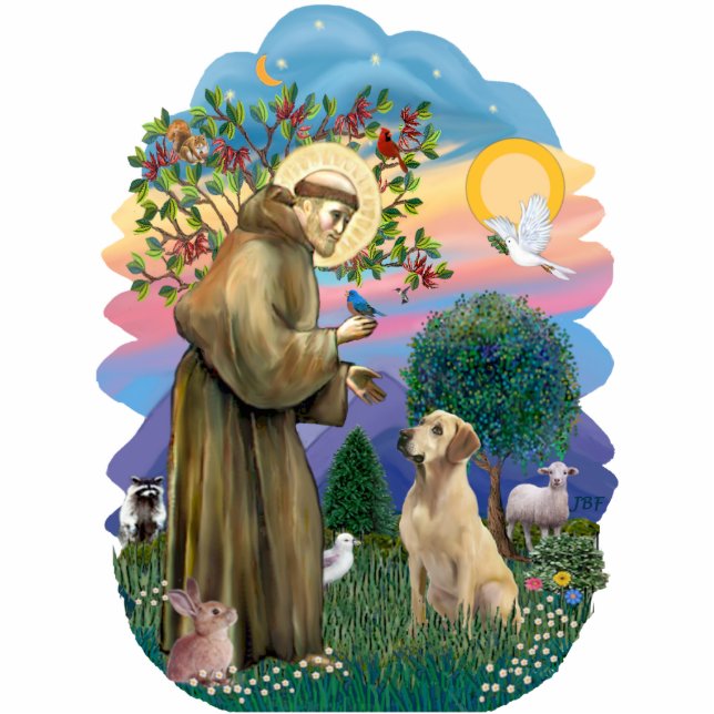 Saint Francis and Yellow Labrador Statuette (Front)
