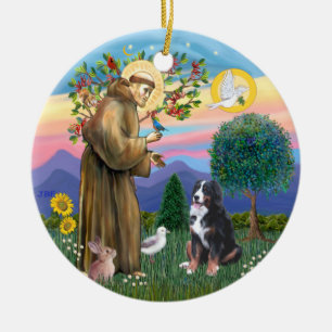 Saint Francis - Bernese Mountain Dog Ceramic Ornament