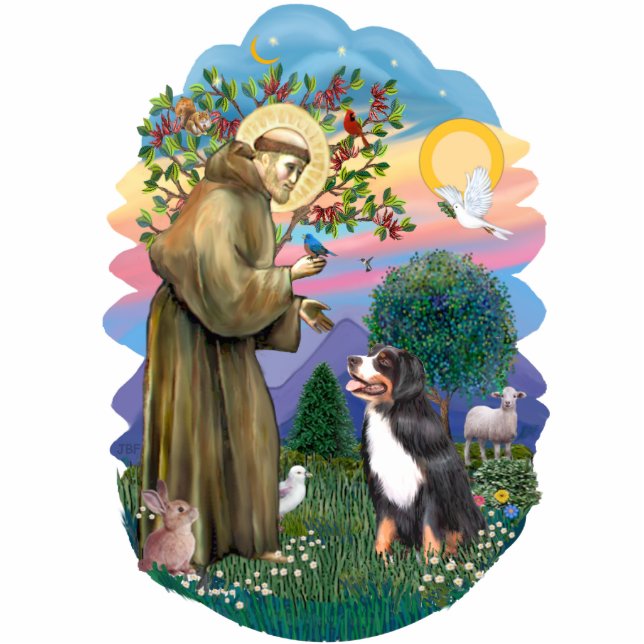 Saint Francis  - Bernese Mountain Dog Statuette (Front)