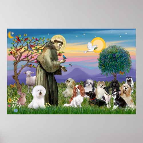 Saint Francis Blessing Ten Dogs Poster