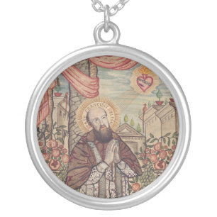 Saint Francis De Sales Bishop Of Geneva Portrait Silver Plated Necklace