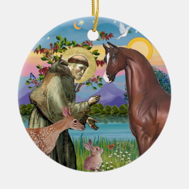 Saint Francis - Horse (chestnut) Ceramic Ornament (Front)