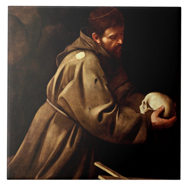 Saint Francis in Prayer (Christian) (Caravaggio) Ceramic Tile (Front)
