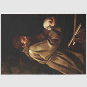 Saint Francis in Prayer (Christian) (Caravaggio) Tissue Paper