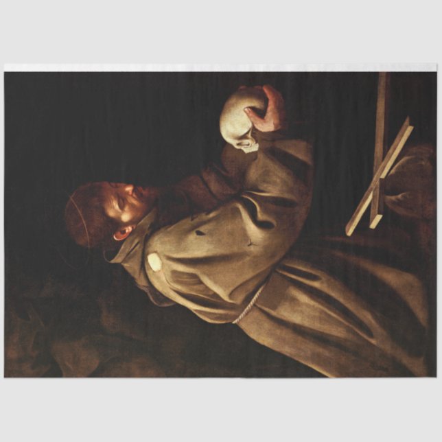 Saint Francis in Prayer (Christian) (Caravaggio) Tissue Paper (Front)