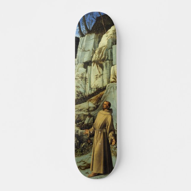 Saint Francis in the Desert by Giovanni Bellini Skateboard (Front)