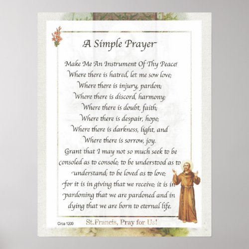 Saint Francis of Assisi A SIMPLE PRAYER for Peace Poster