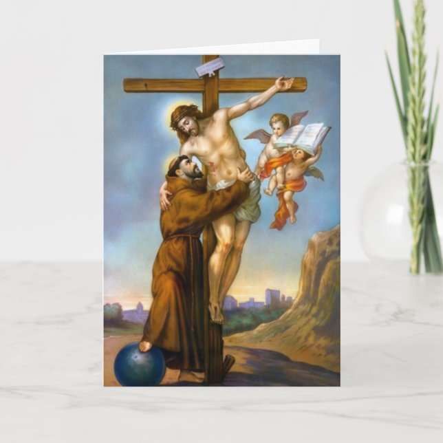 Saint Francis of Assisi Cross Jesus World Angels Card (Front)