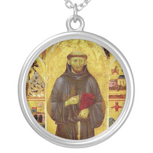 Saint Francis of Assisi Medieval Iconography Silver Plated Necklace