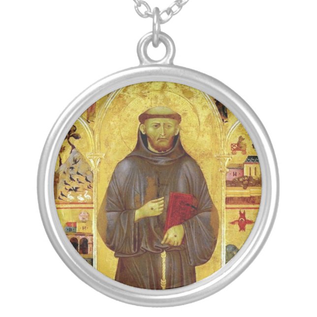 Saint Francis of Assisi Medieval Iconography Silver Plated Necklace (Front)
