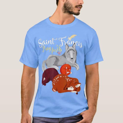 Saint Francis of Assisi Patron of Animals Wolf Ani T_Shirt