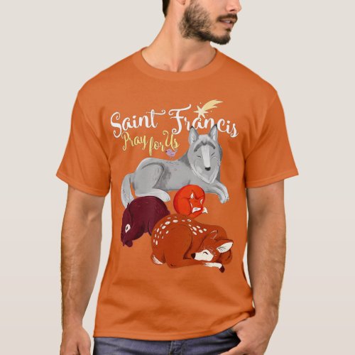 Saint Francis of Assisi Patron of Animals Wolf Ani T_Shirt