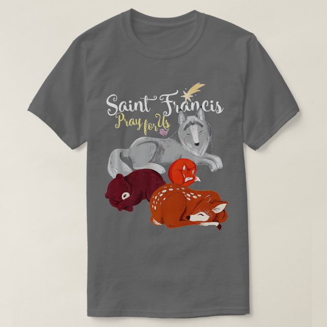 Saint Francis of Assisi Patron of Animals Wolf Ani T-Shirt (Design Front)