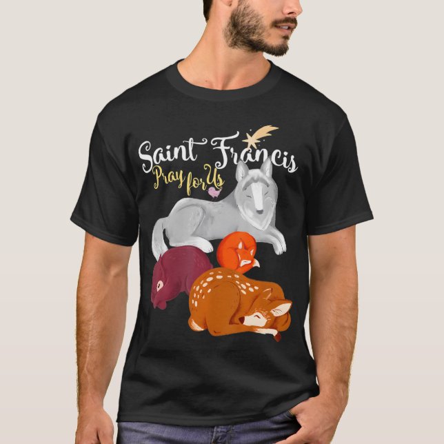 Saint Francis of Assisi Patron of Animals Wolf T-Shirt (Front)