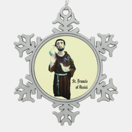 Saint Francis Of Assisi Snowflake Pewter Christmas Ornament