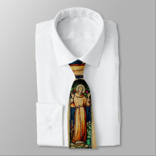Saint Francis of Assisi Stained Glass Gold Neck Tie