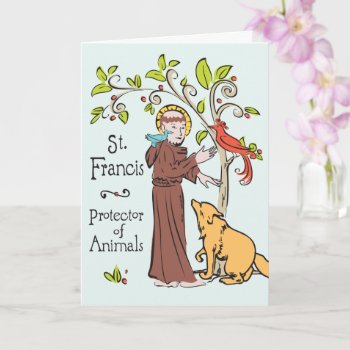 Saint Francis  Protector Of Animals Card For Dogs by TheWhiteCatCo at Zazzle