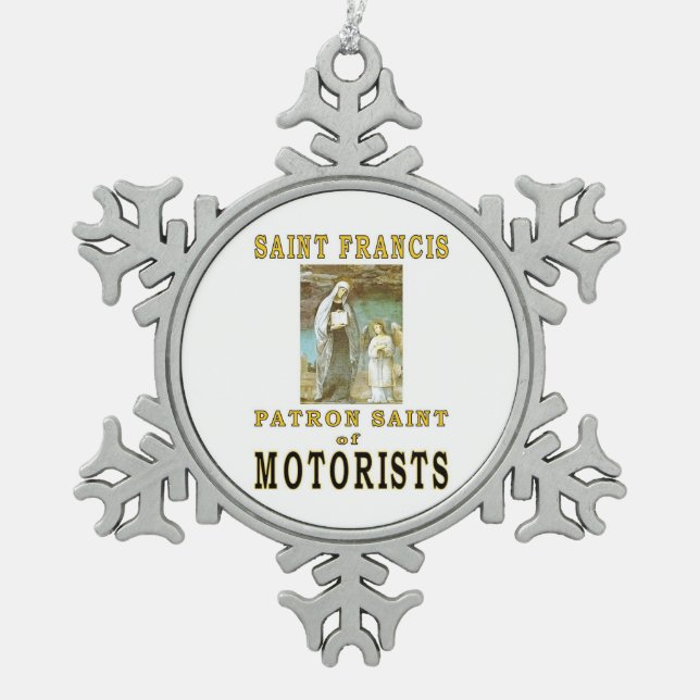 SAINT FRANCIS SNOWFLAKE PEWTER CHRISTMAS ORNAMENT (Front)