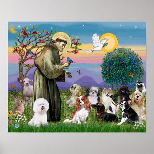 Saint Francis with 10 Dogs Poster