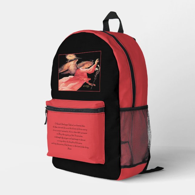 Saint Gabriel the Archangel with Prayer Printed Backpack (Back Corner Right)