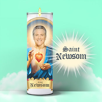 Saint Gavin Newsom Prayer Candle Sticker by Politicaltshirts at Zazzle
