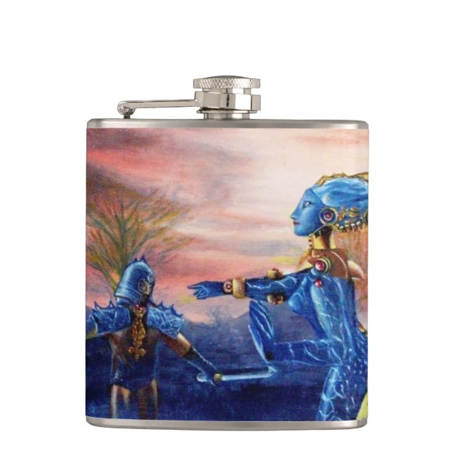 SAINT GEORGE AND ALIEN DRAGON HIP FLASK (Front)