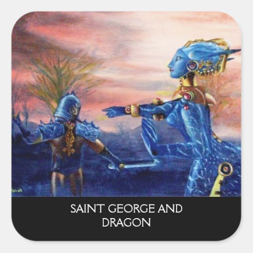 SAINT GEORGE AND ALIEN DRAGON SQUARE STICKER