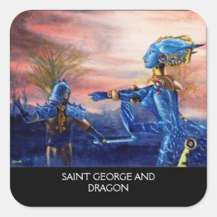 SAINT GEORGE AND ALIEN DRAGON SQUARE STICKER