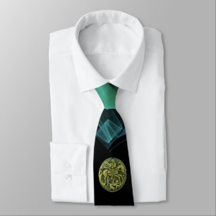 SAINT GEORGE AND DRAGON  Blue Green Fractal Swirls Tie