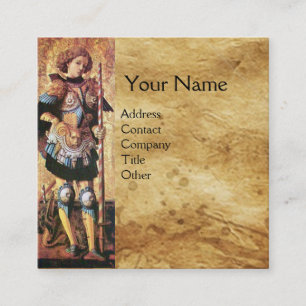SAINT GEORGE AND DRAGON Brown Parchment Monogram Square Business Card