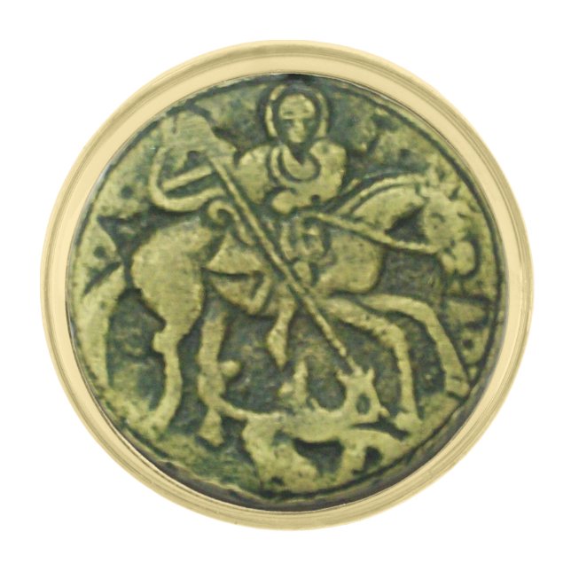 SAINT GEORGE AND DRAGON MEDALLION GOLD FINISH LAPEL PIN (Front)