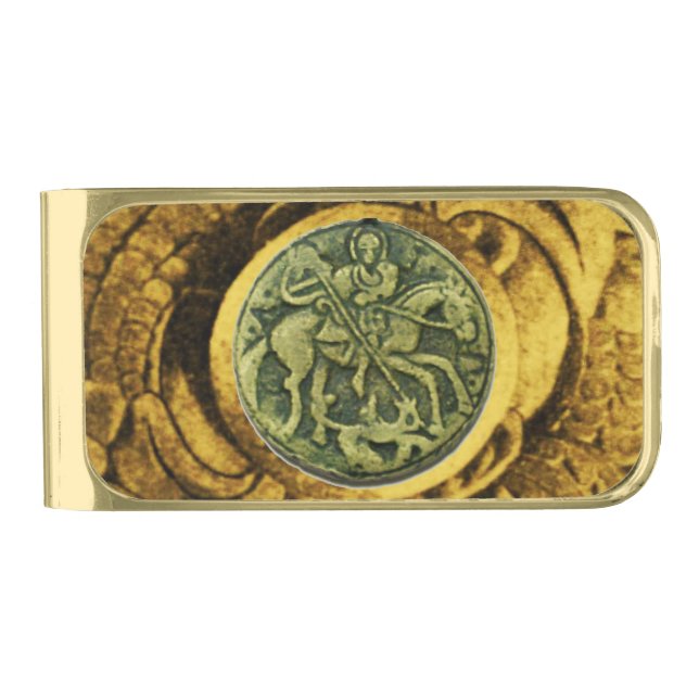 SAINT GEORGE AND DRAGON MEDALLION GOLD FINISH MONEY CLIP (Front)