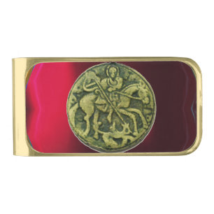 SAINT GEORGE AND DRAGON MEDALLION GOLD FINISH MONEY CLIP