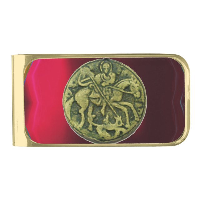 SAINT GEORGE AND DRAGON MEDALLION GOLD FINISH MONEY CLIP (Front)