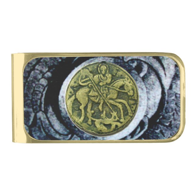 SAINT GEORGE AND DRAGON MEDALLION GOLD FINISH MONEY CLIP (Front)