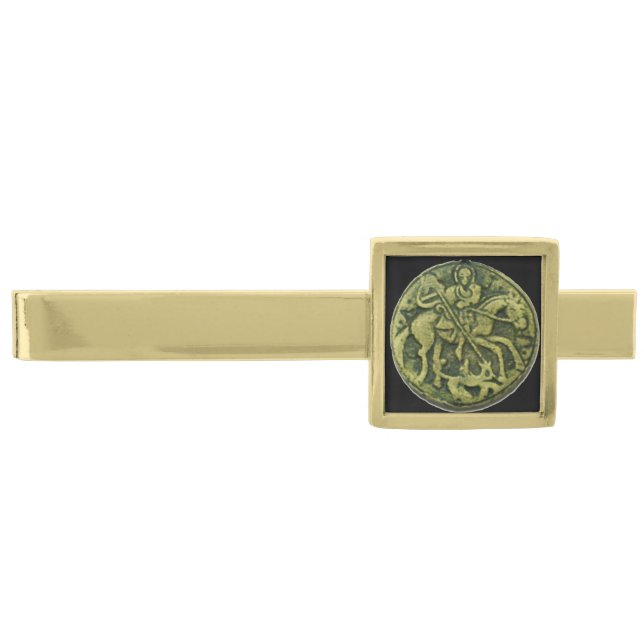 SAINT GEORGE AND DRAGON MEDALLION GOLD FINISH TIE BAR (Front)