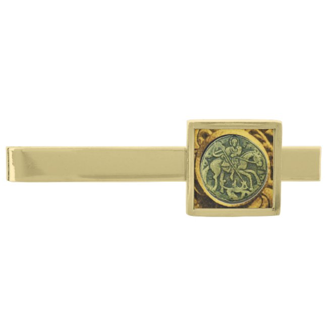SAINT GEORGE AND DRAGON MEDALLION GOLD FINISH TIE BAR (Front)
