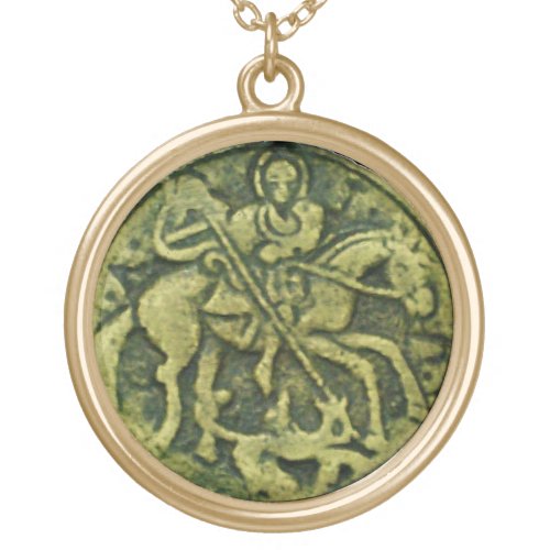SAINT GEORGE AND DRAGON MEDALLION GOLD PLATED NECKLACE
