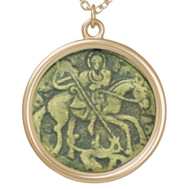 SAINT GEORGE AND DRAGON MEDALLION GOLD PLATED NECKLACE (Front)