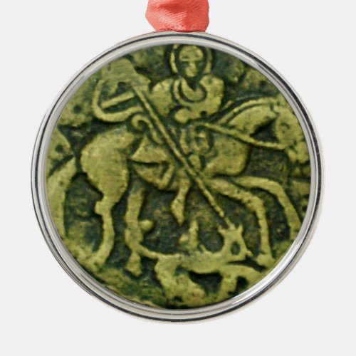 SAINT GEORGE AND DRAGON MEDALLION METAL ORNAMENT