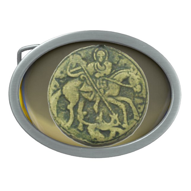 SAINT GEORGE AND DRAGON MEDALLION MONOGRAM Agate Oval Belt Buckle (Front)