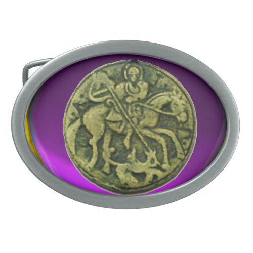 SAINT GEORGE AND DRAGON MEDALLION MONOGRAM OVAL BELT BUCKLE