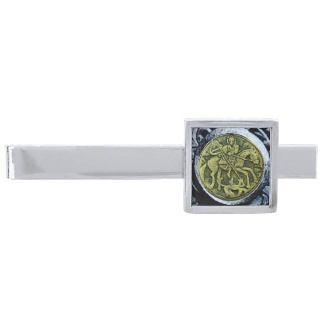 SAINT GEORGE AND DRAGON MEDALLION SILVER FINISH TIE BAR (Front)