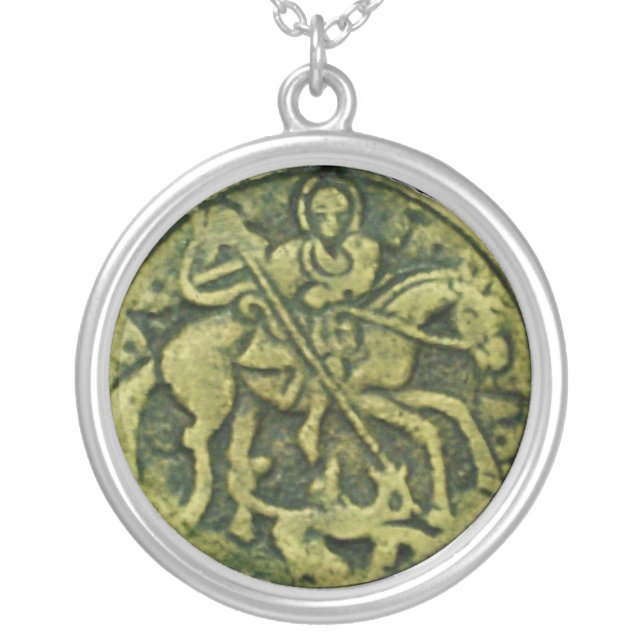 SAINT GEORGE AND DRAGON MEDALLION SILVER PLATED NECKLACE (Front)