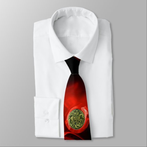 SAINT GEORGE AND DRAGON Red Fractal Rose in Black Neck Tie