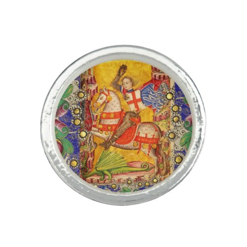 SAINT GEORGE AND DRAGON WITH GOLD FLORAL RING