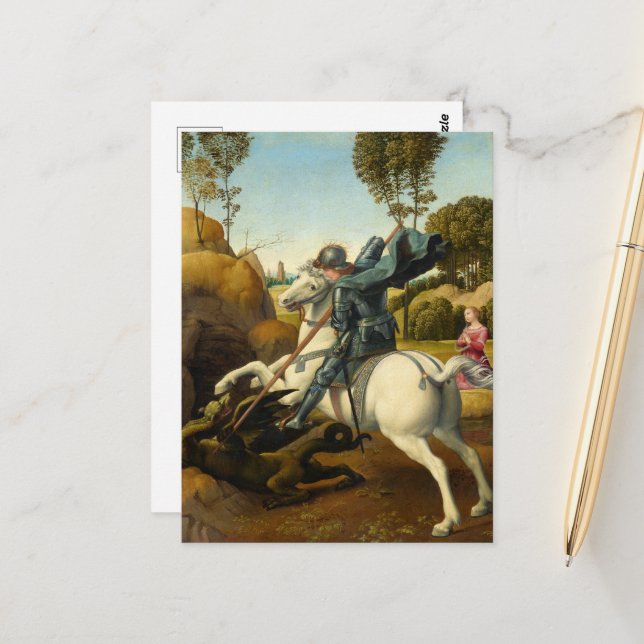 Saint George and the Dragon, 1506 by Raphael Postcard (Front/Back In Situ)