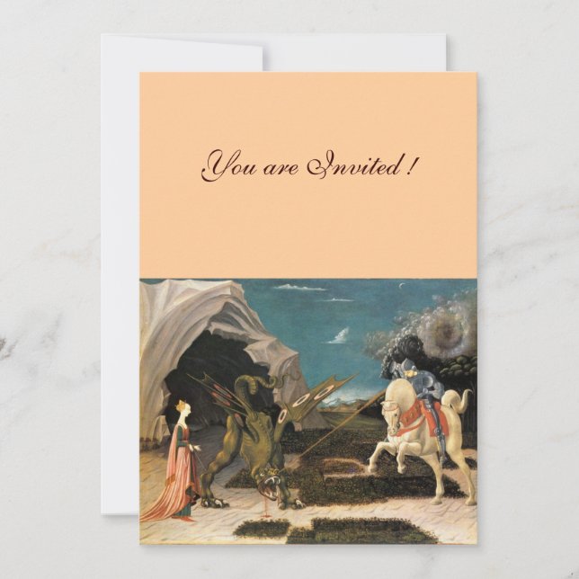 SAINT GEORGE AND THE DRAGON,brown ,blue red pink Invitation (Front)