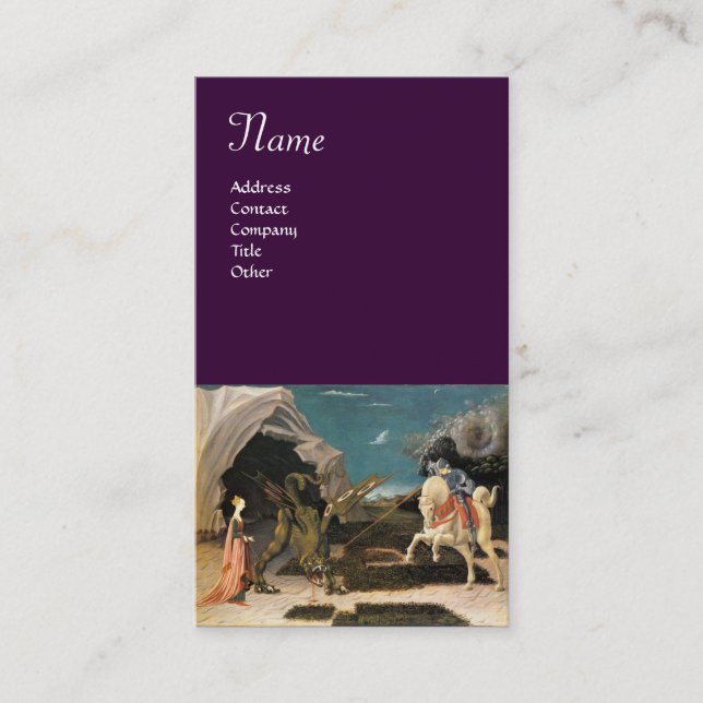 SAINT GEORGE AND THE DRAGON,brown ,blue red purple Business Card (Front)