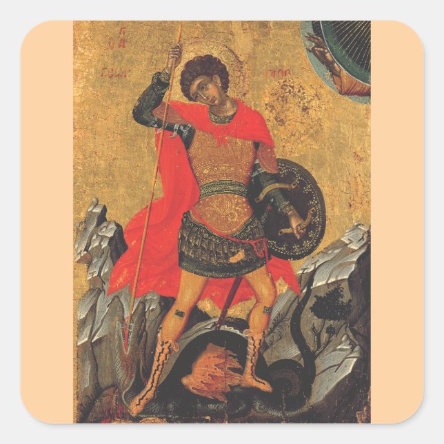 Saint George and the Dragon Great Martyr Square Sticker (Front)